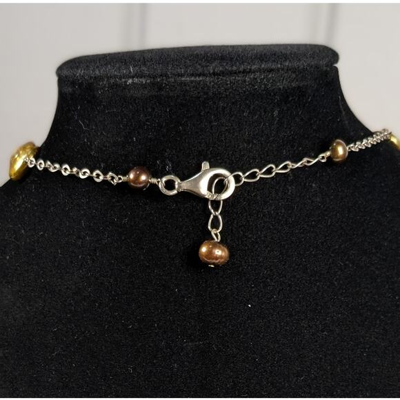 Sterling Silver 925 Y-Drop Real Freshwater Coin Pearl Golden Yellow Necklace - Picture 5 of 6